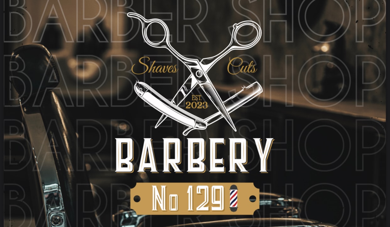 Το σήμα του BARBERY No 129 - ψαλίδι, ξυράφια και η πινακίδα No 129